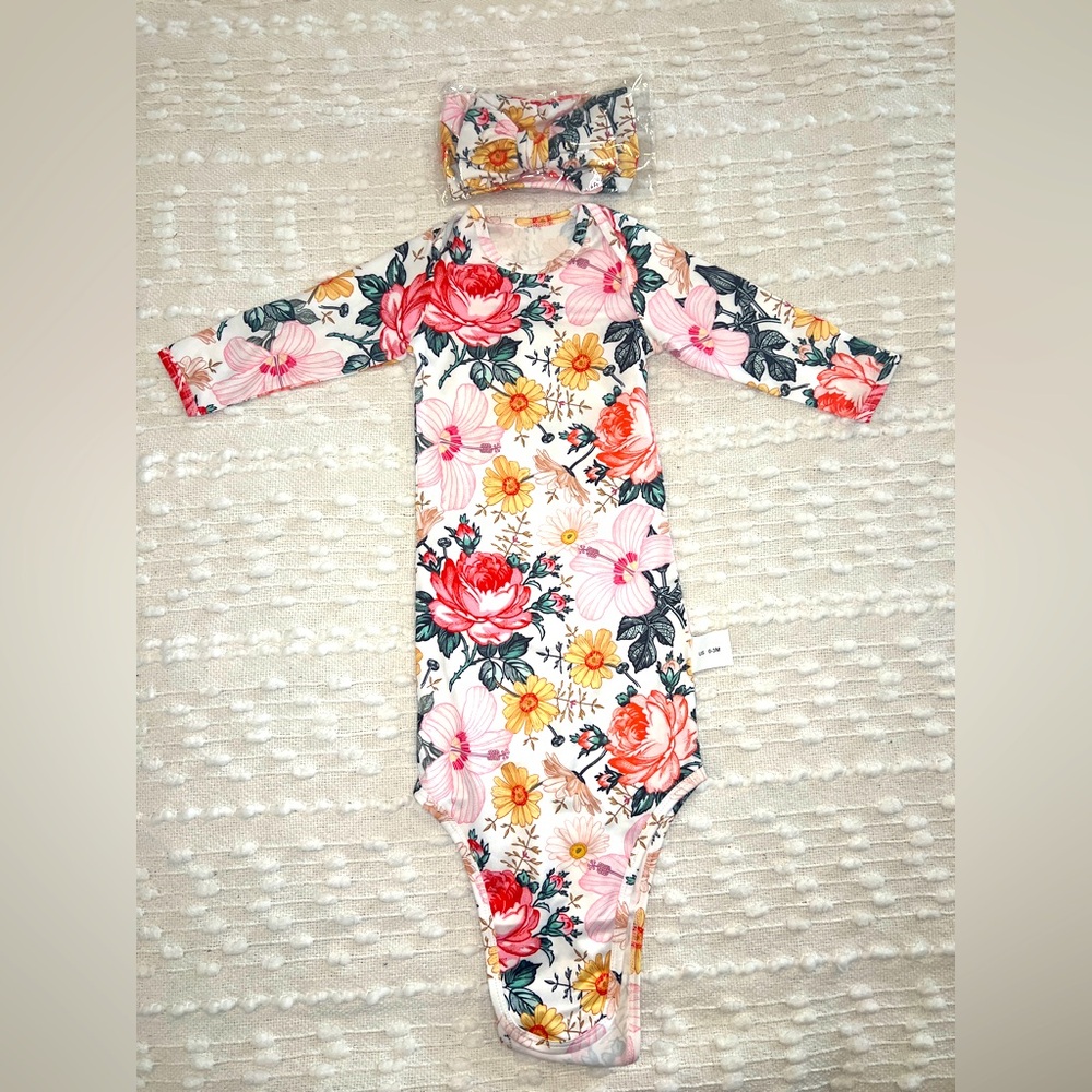 Floral Long Sleeve Baby Onesie